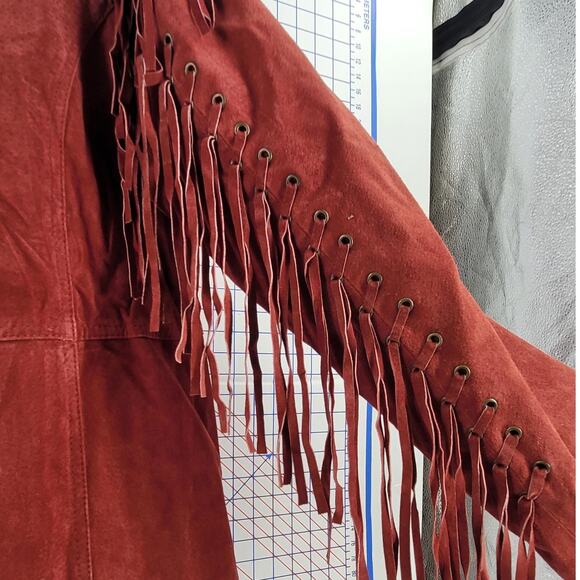 Maroon Western Fringe Layer Cozy Lined Snap Jacket Vintage Chic Womens - Picture 6 of 16